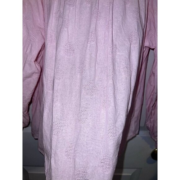 CROWN & IVY Soft Pink Long Sleeve Ruffle Embroidered Neckline Boho Blouse - Picture 9 of 11